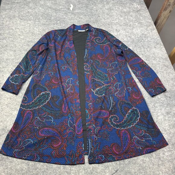Susan Graver Sweaters - Susan Graver Cardigan Womens Plus 1X Blue Red Paisley Open Duster Stretch